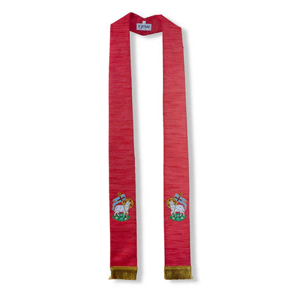 Red Overlay Stole With Lamb Of God Design