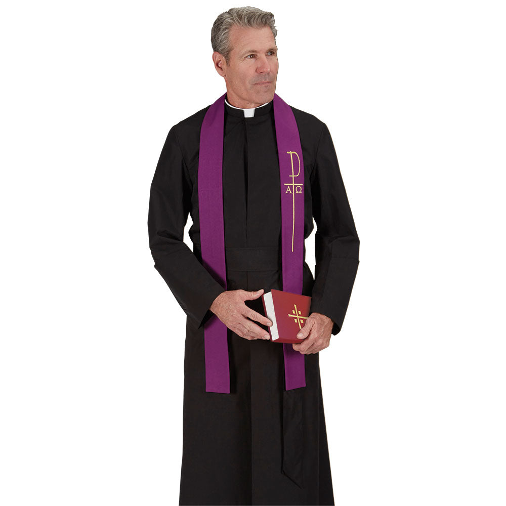 Purple/White Reversible Reconciliation Stole with Chi Rho Cross & Alpha & Omega Design