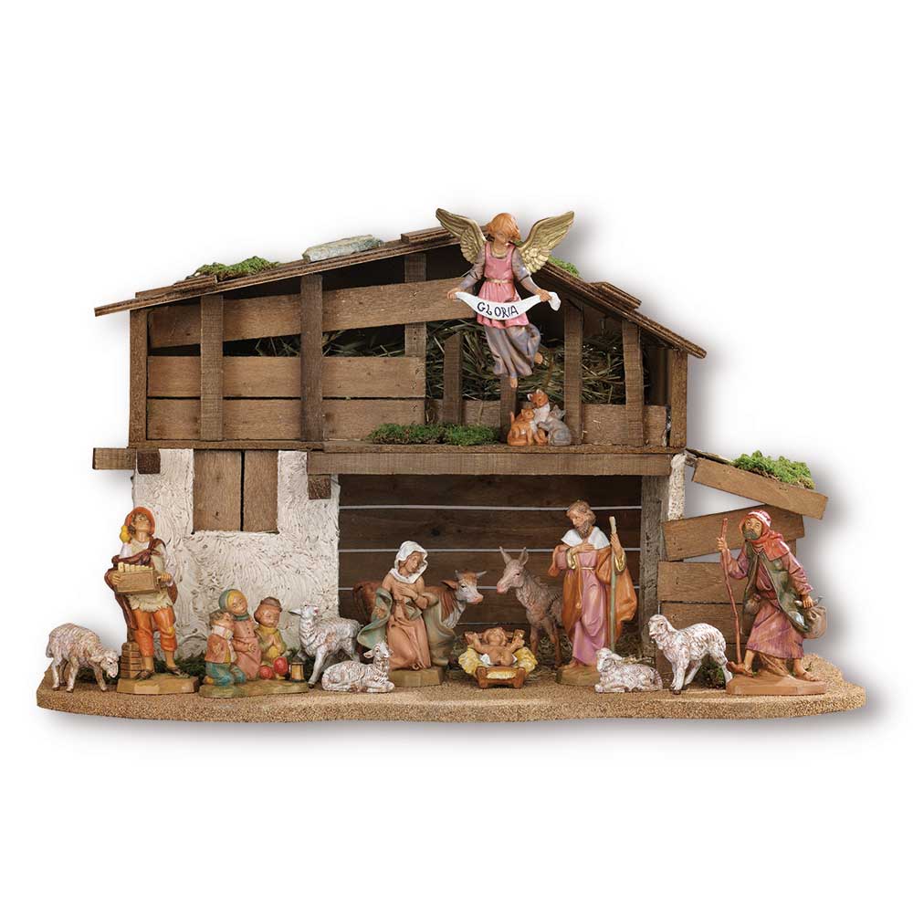 15 Piece Nativity Figure Set with Stable, Style RN542L