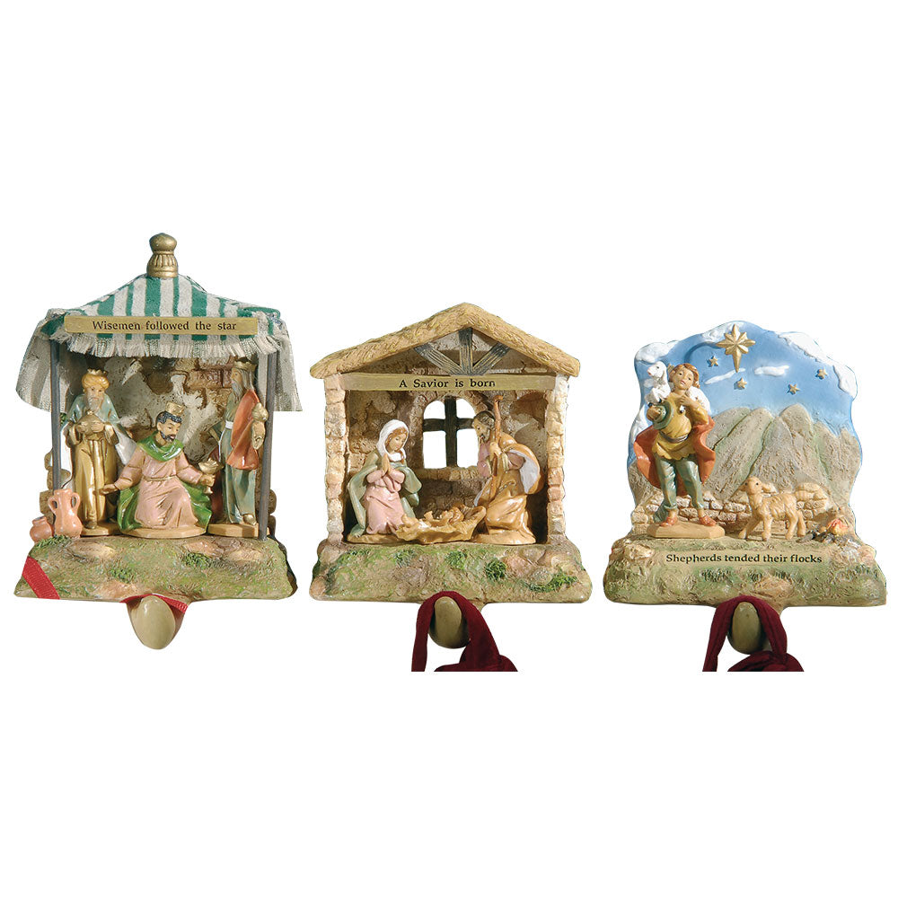 6.25" High 3 Piece Set Nativity Story Stocking Holders with Verse