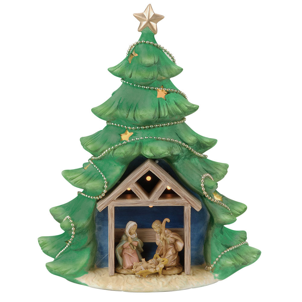 10" High Lighted Tree with Nativity