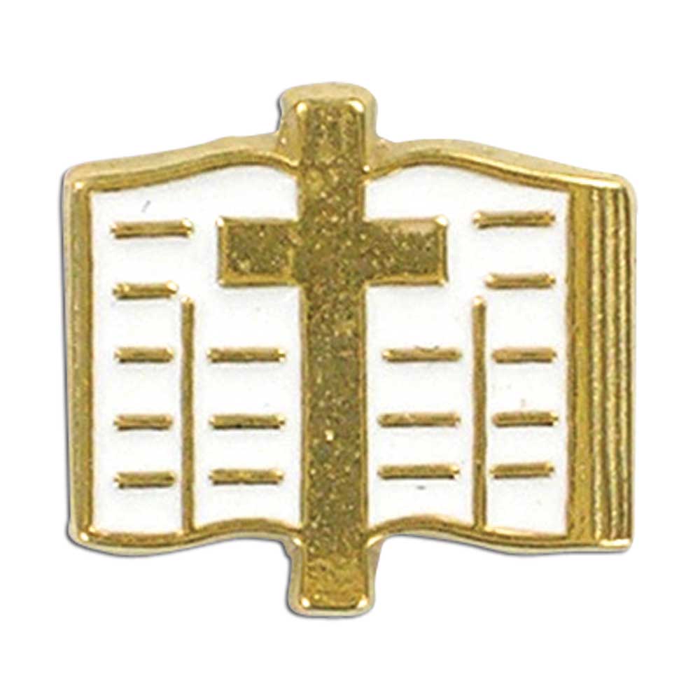 Cross and Scripture with White Epoxy Fill Lapel Pin