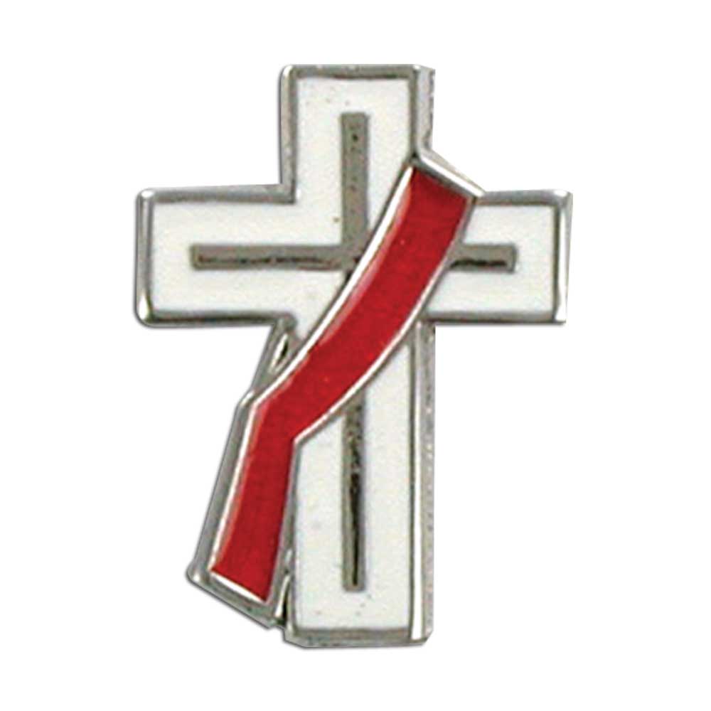 Silver Cross with Red Stole Lapel Pin
