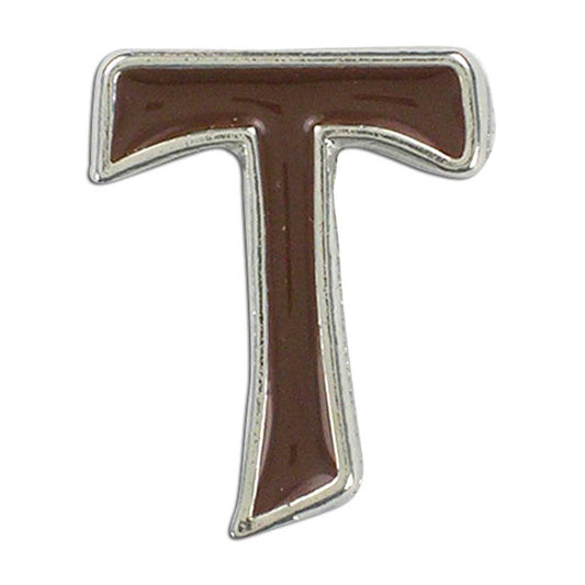 Tau Cross with Brown Enamel Fill Lapel Pin