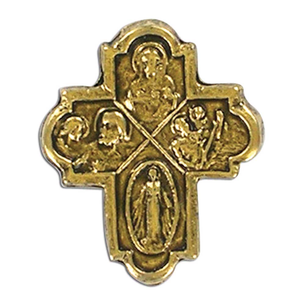 Four Way Cross Antique Gold Lapel Pin