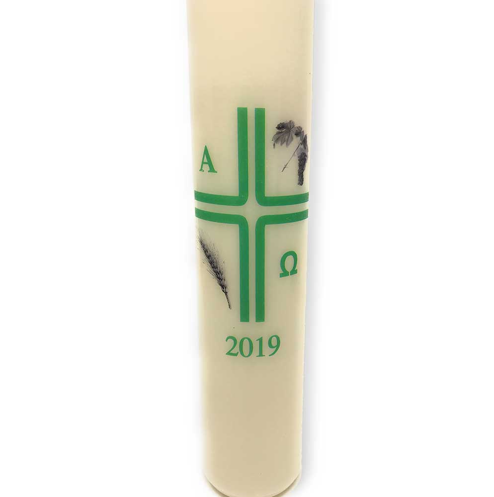 Green Cross with Grapes and Wheat Paschal Candle
