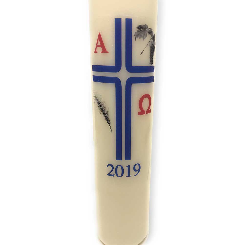 Blue Cross with Wheat and Grapes Paschal Candle