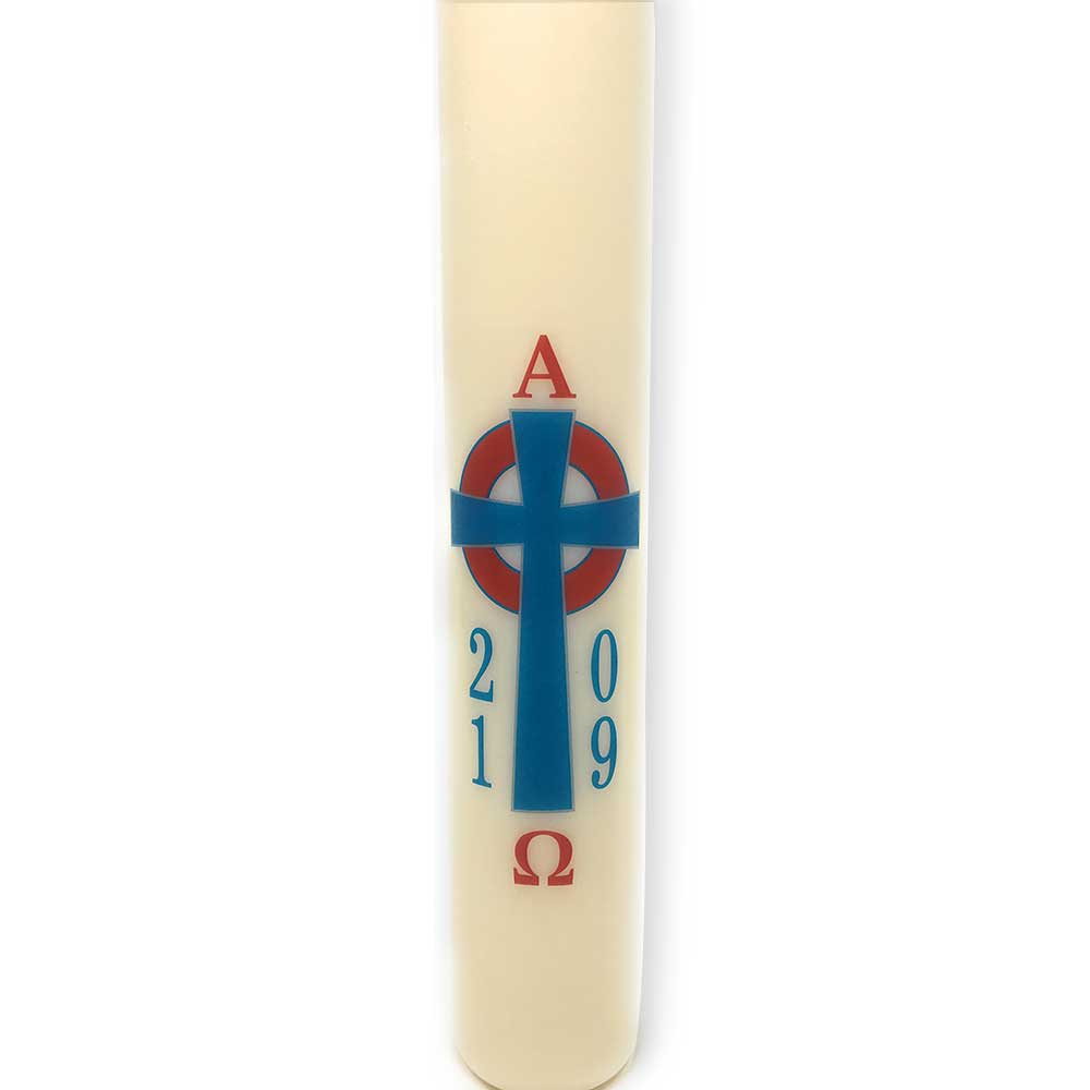 Blue and Red Celtic Cross Paschal Candle