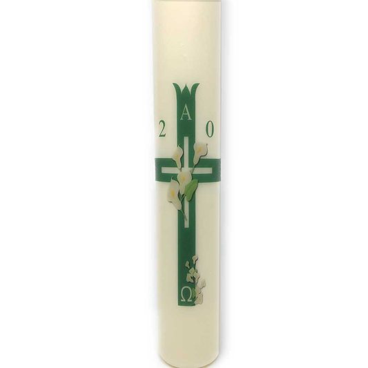 Green Cross with Lillies Paschal Candle