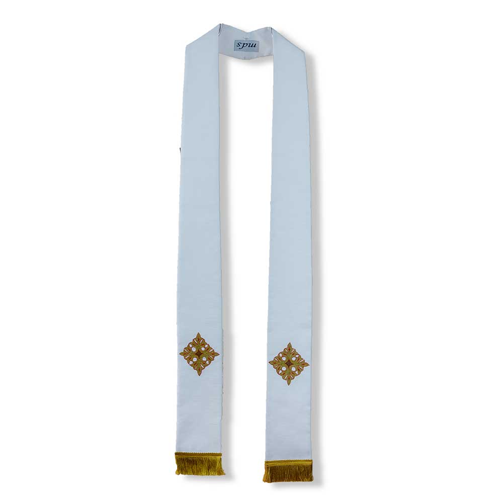 White Overlay Stole with Flower Cross Design