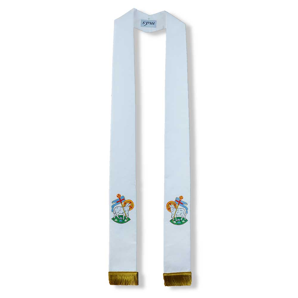 White Overlay Stole with Lamb of God Design